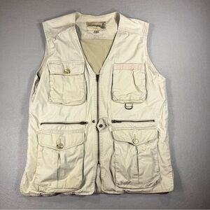 Fieldmaster Mens Fishing Vest Tan M Outdoor Utility Multi Pocket Hiking Full Zip